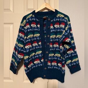 Vintage Luskofte Scotland Made - Wool Knit Floral Button Cardigan Sweater Blue